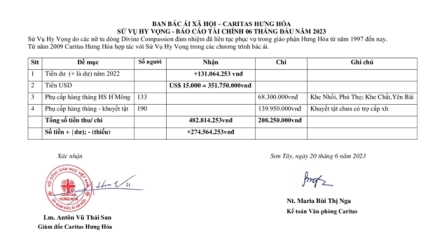 Tài chính Sứ Vụ Hy Vọng 06 tháng đầu năm 2023